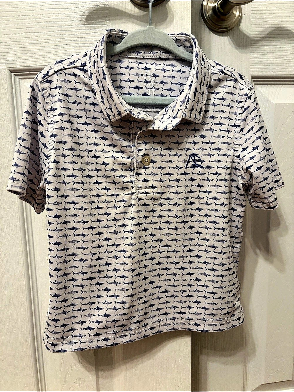 RhoBack The Lil' Shark Performance Polo Boys 3T White & Blue